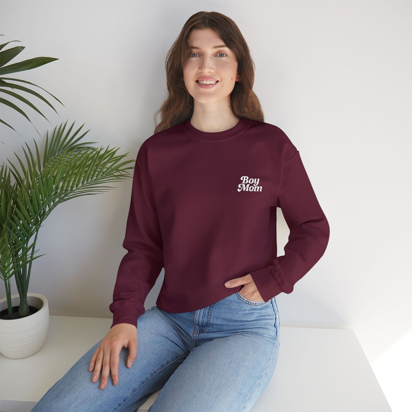 Boy Mom Retro Embroidered Crewneck Sweatshirt