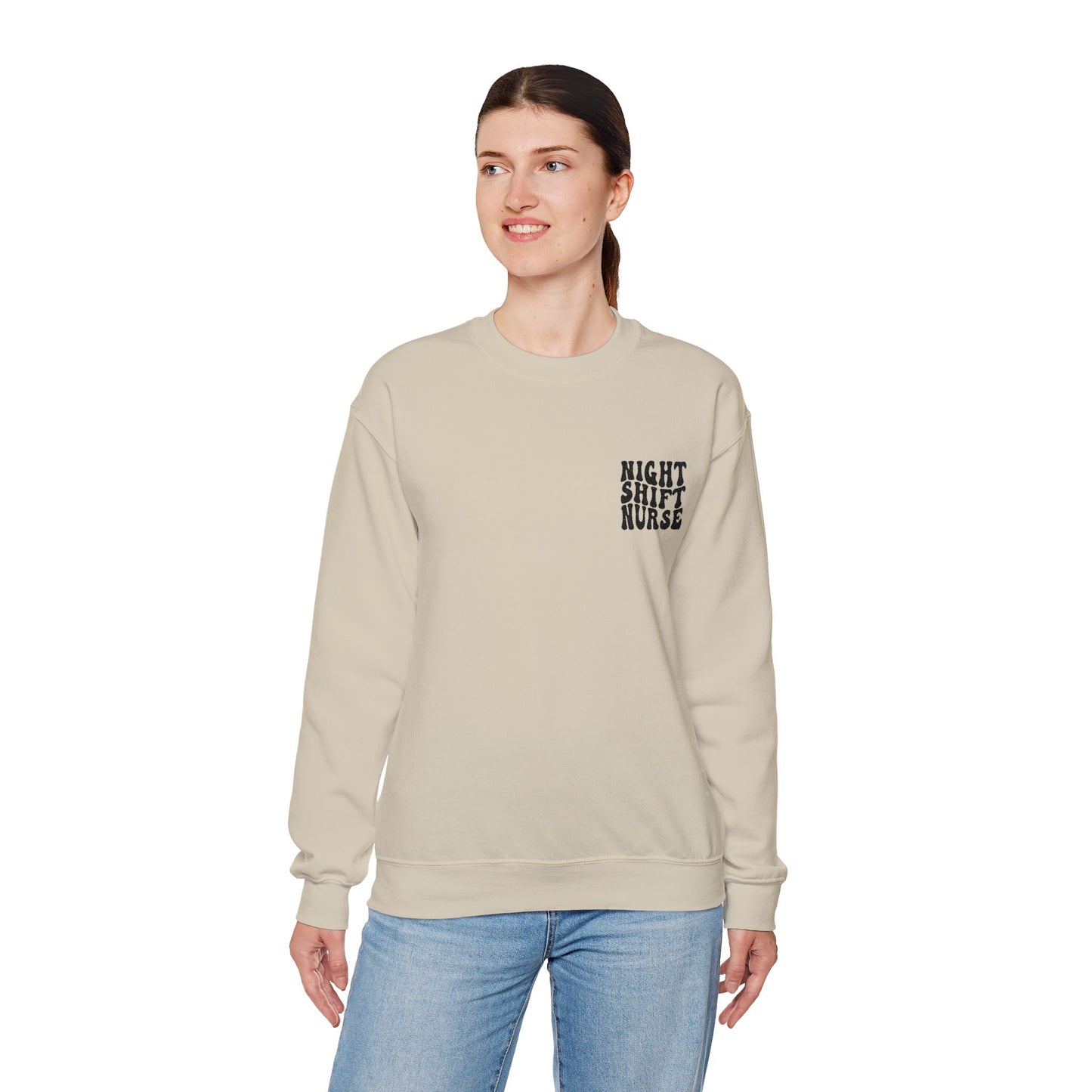 Night Shift Nurse Groovy Embroidered Crewneck Sweatshirt
