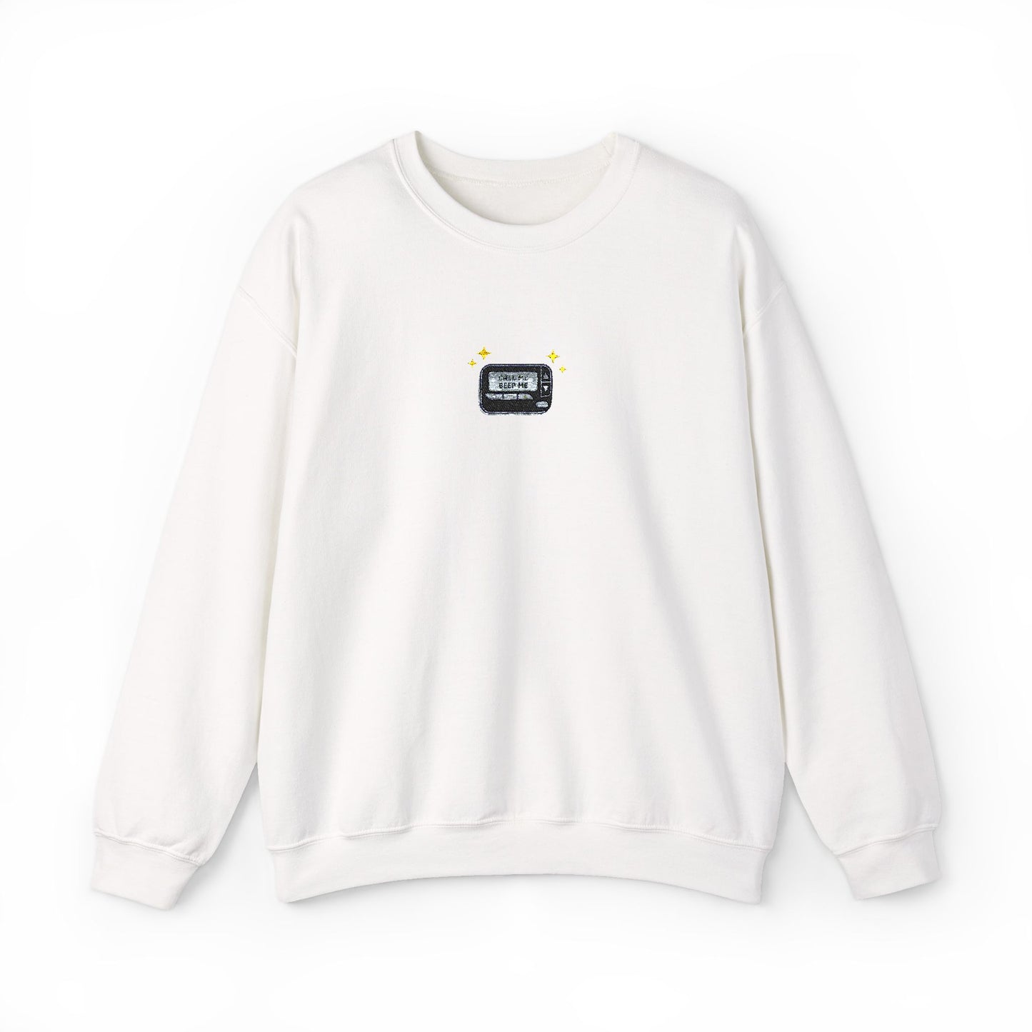Call Me Beep Me Pager Embroidered Crewneck Sweatshirt