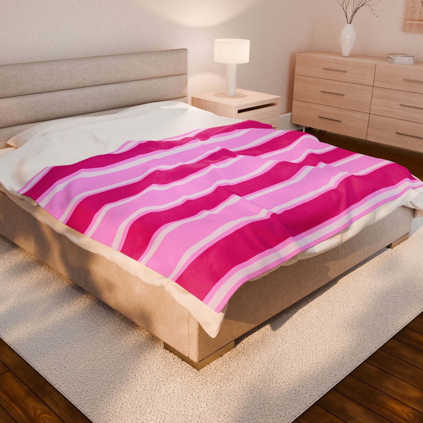 Think Pink Striped Velveteen Plush Blanket