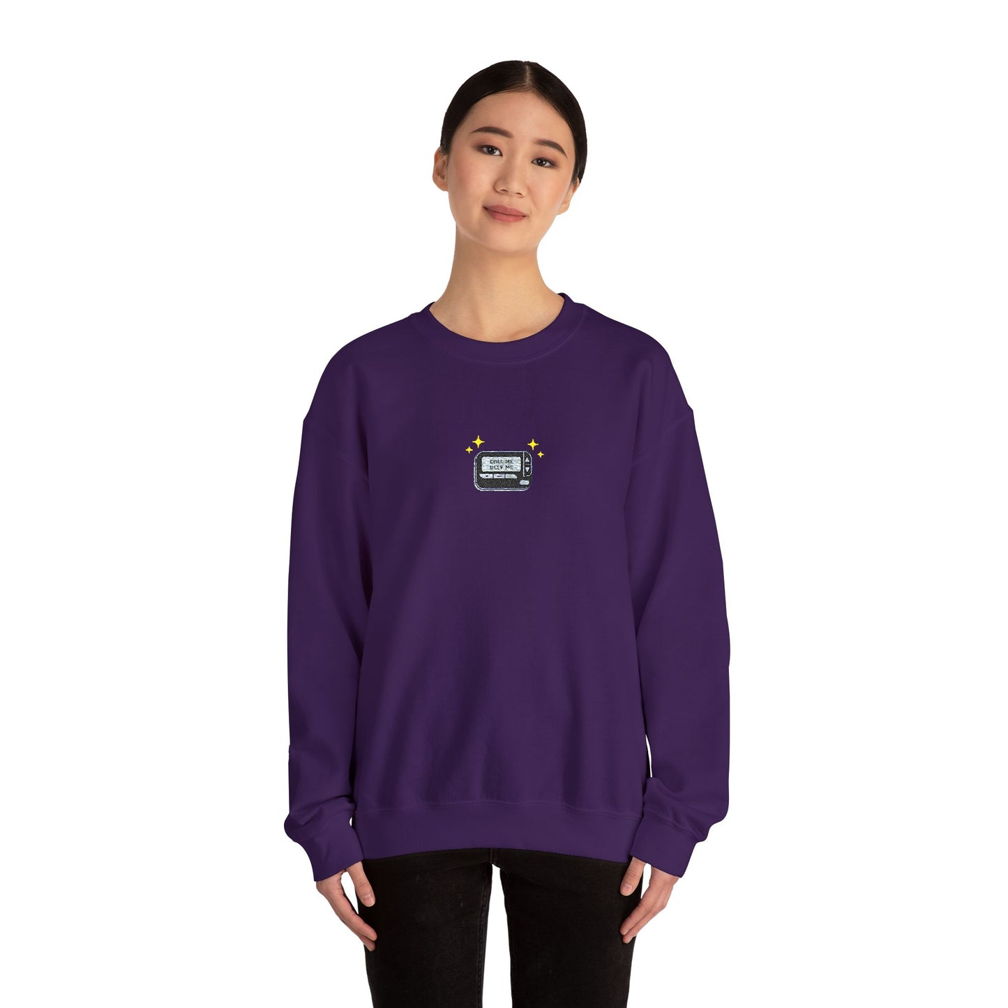 Call Me Beep Me Pager Embroidered Crewneck Sweatshirt