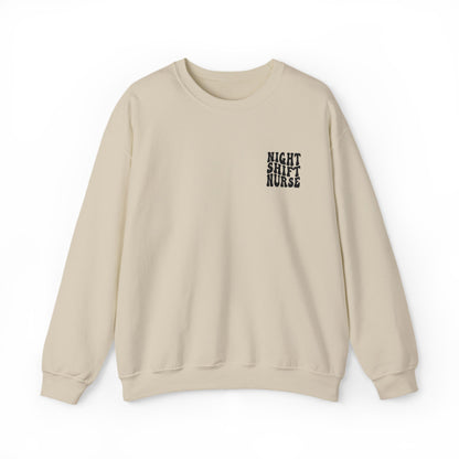 Night Shift Nurse Groovy Embroidered Crewneck Sweatshirt
