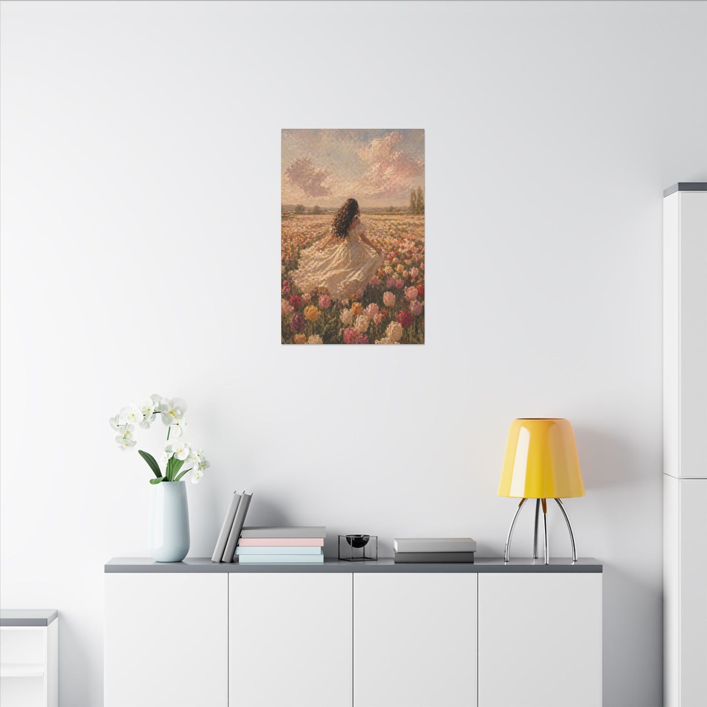 Spring Meadow Canvas Print - Woman in Lavender Field Matte Stretched Wall Art