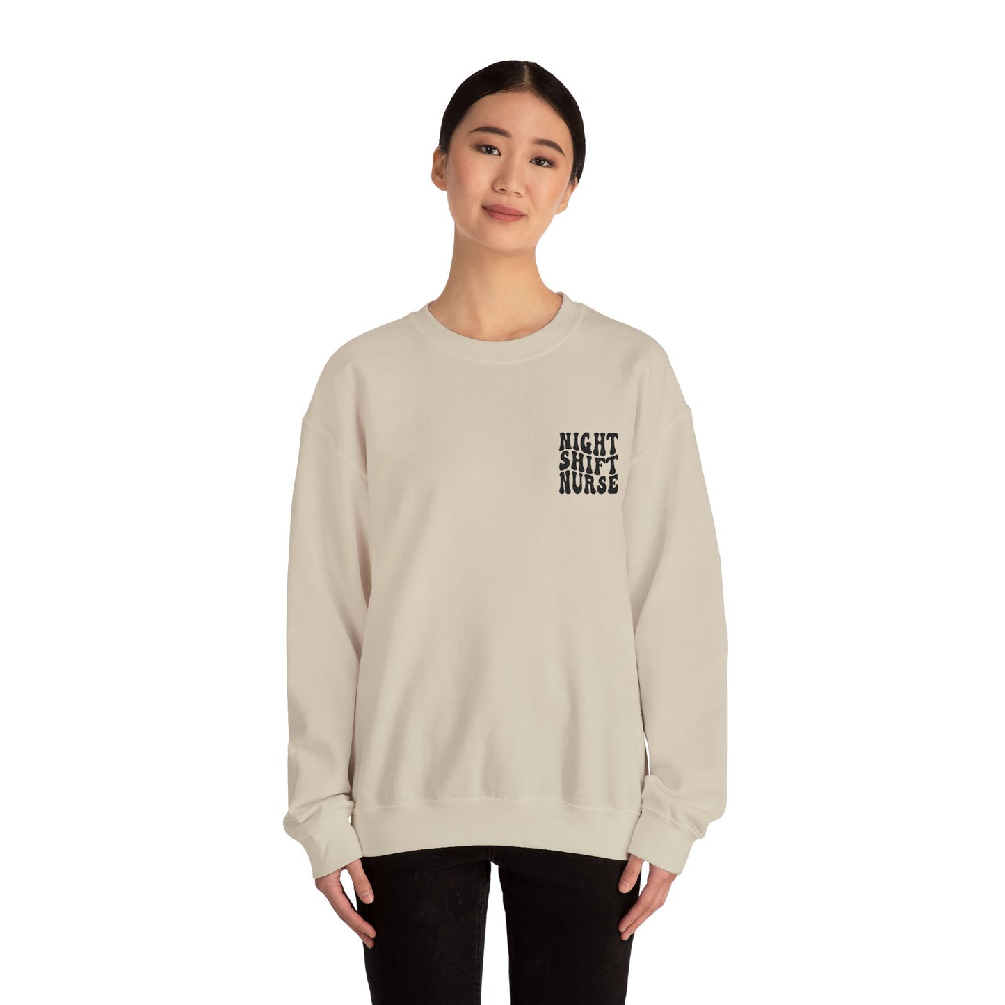 Night Shift Nurse Groovy Embroidered Crewneck Sweatshirt