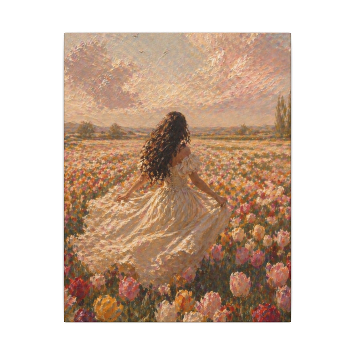 Spring Meadow Canvas Print - Woman in Lavender Field Matte Stretched Wall Art