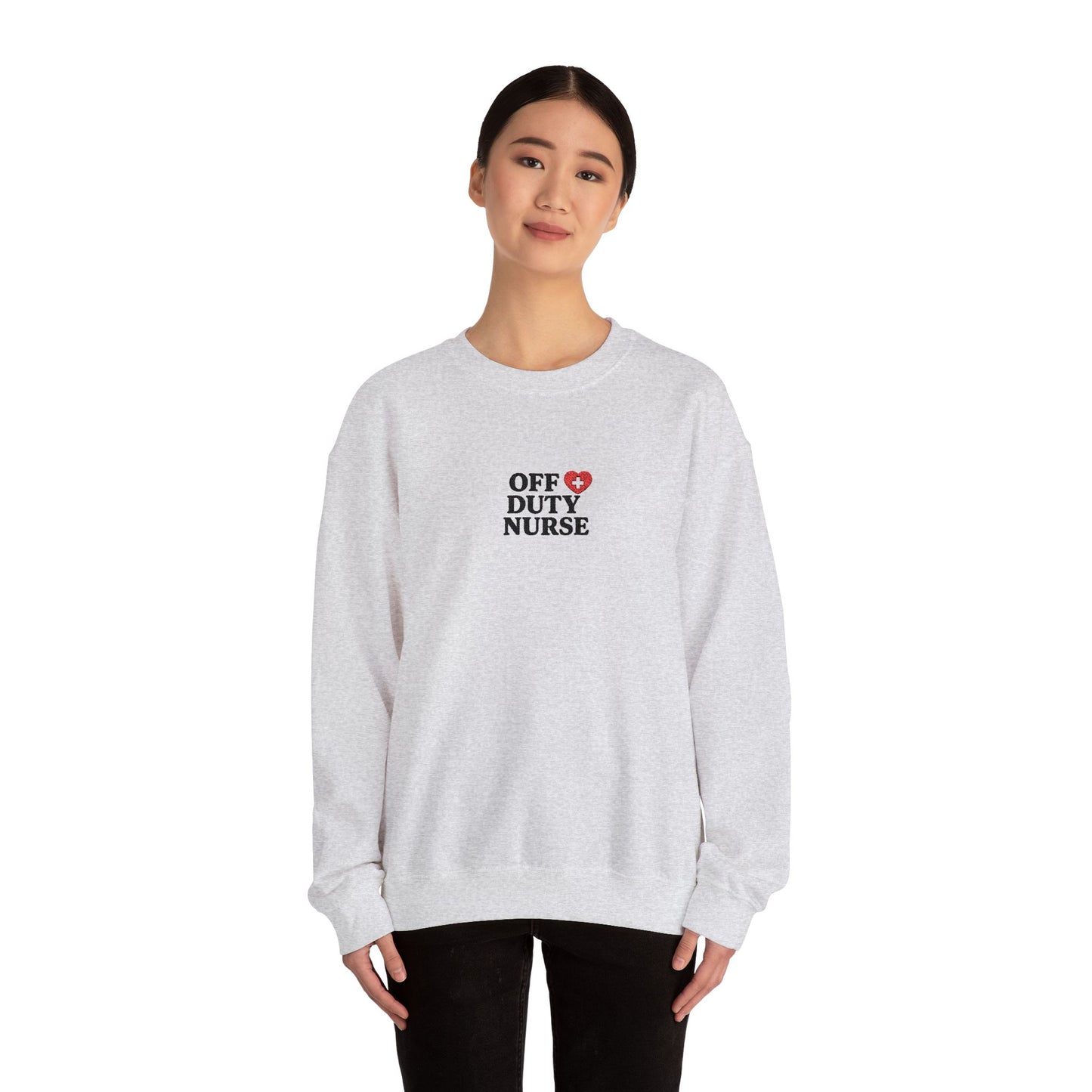 Off Duty Nurse Heart Embroidered Crewneck Sweatshirt