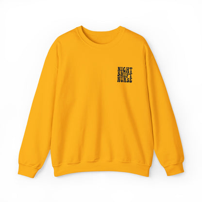 Night Shift Nurse Groovy Embroidered Crewneck Sweatshirt