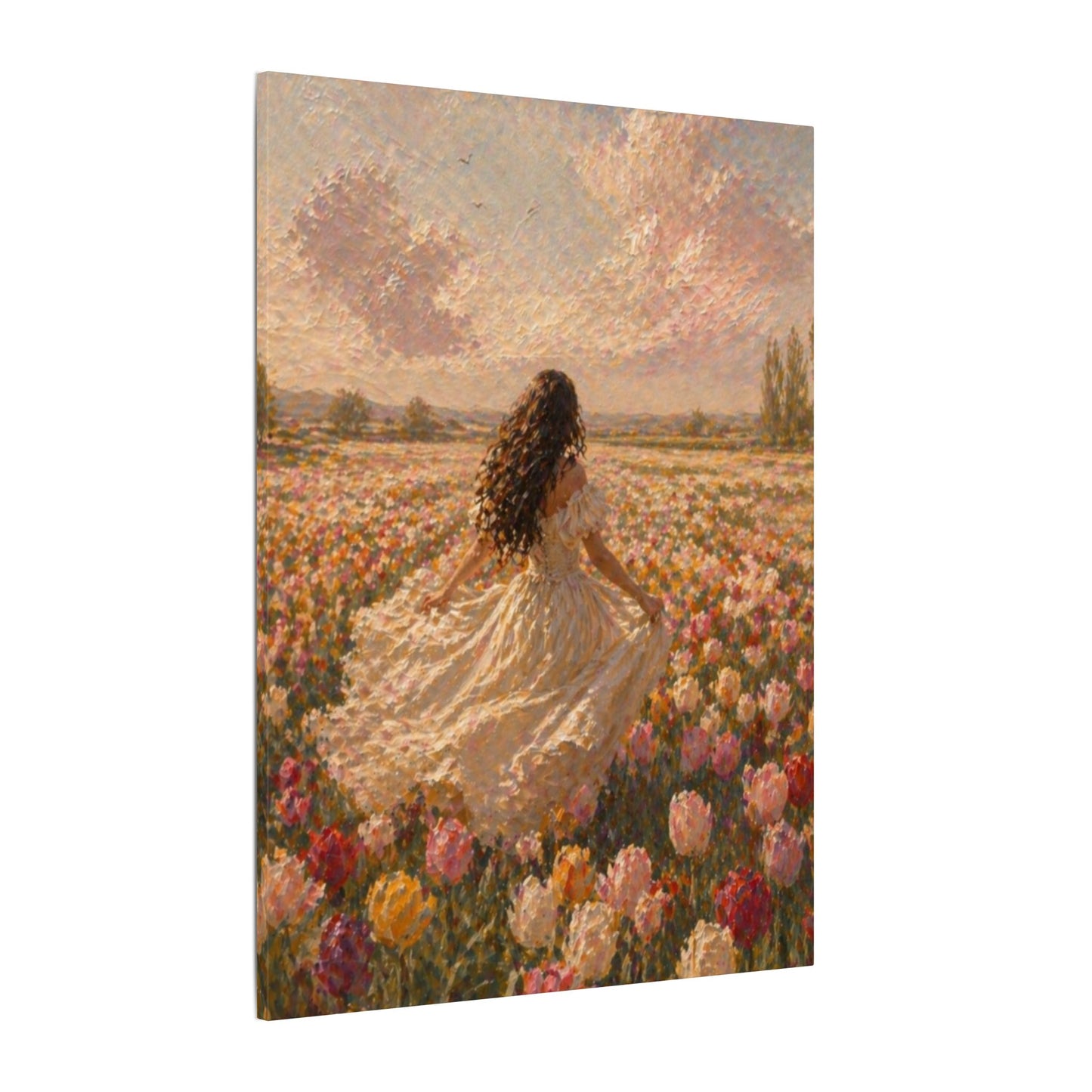 Spring Meadow Canvas Print - Woman in Lavender Field Matte Stretched Wall Art