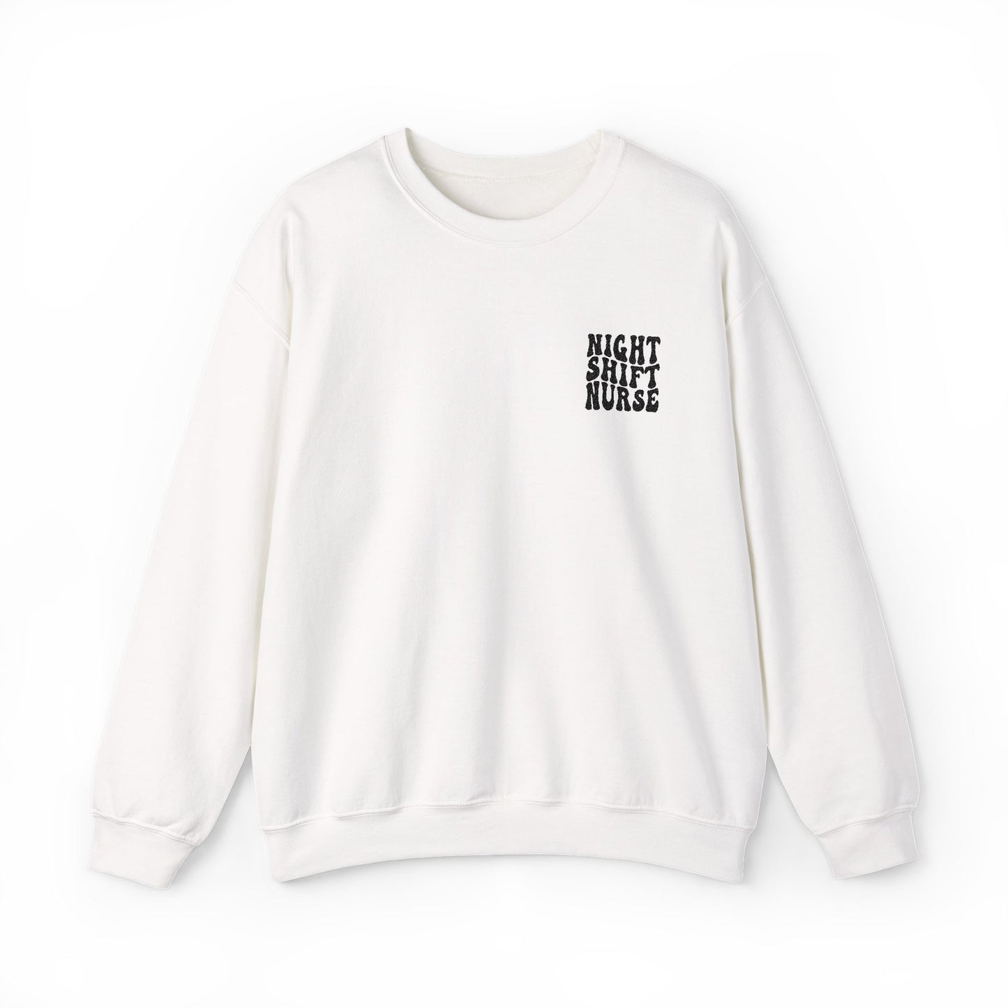Night Shift Nurse Groovy Embroidered Crewneck Sweatshirt