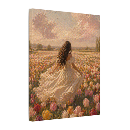 Spring Meadow Canvas Print - Woman in Lavender Field Matte Stretched Wall Art