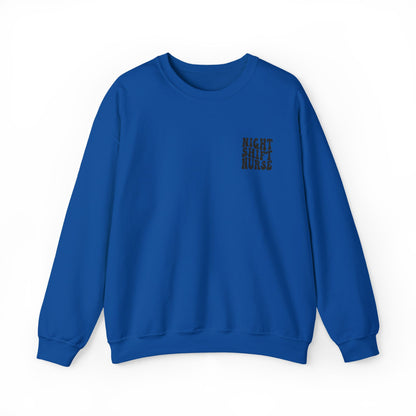 Night Shift Nurse Groovy Embroidered Crewneck Sweatshirt