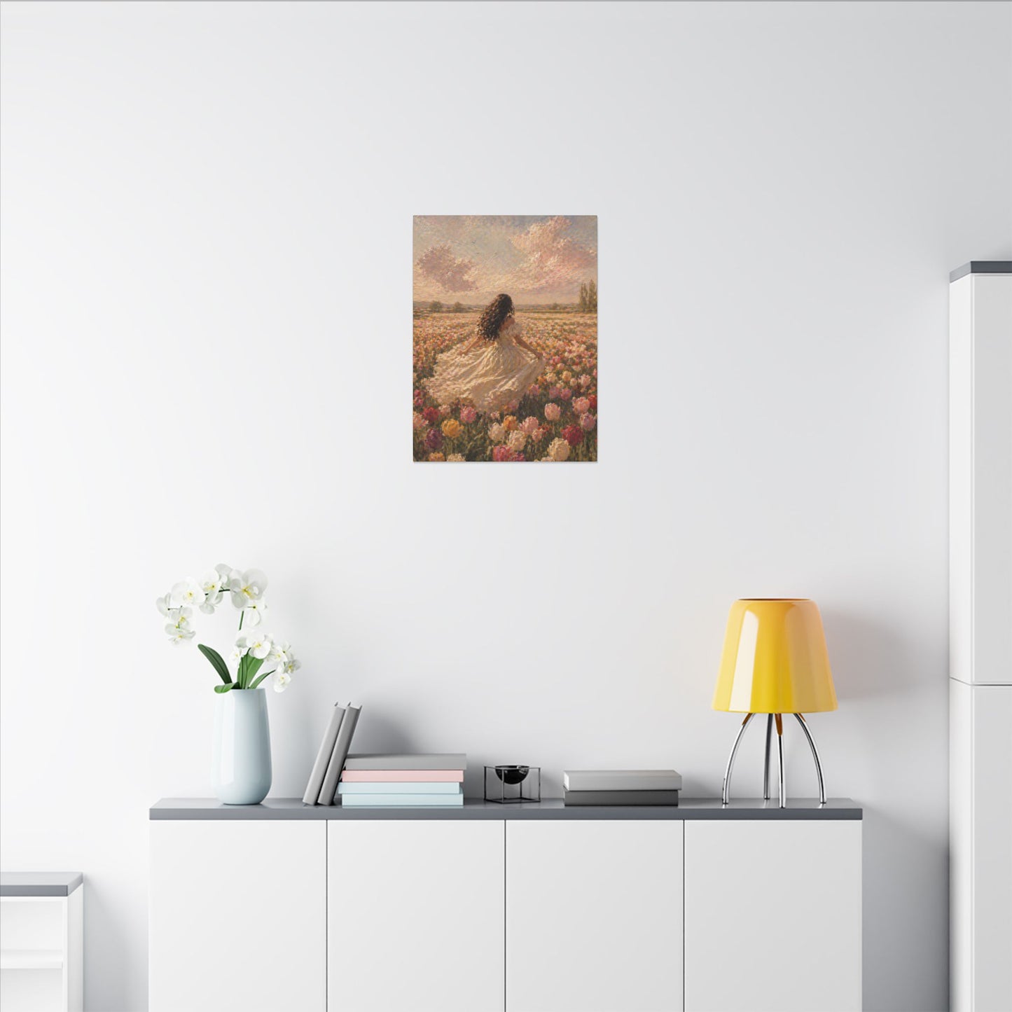 Spring Meadow Canvas Print - Woman in Lavender Field Matte Stretched Wall Art