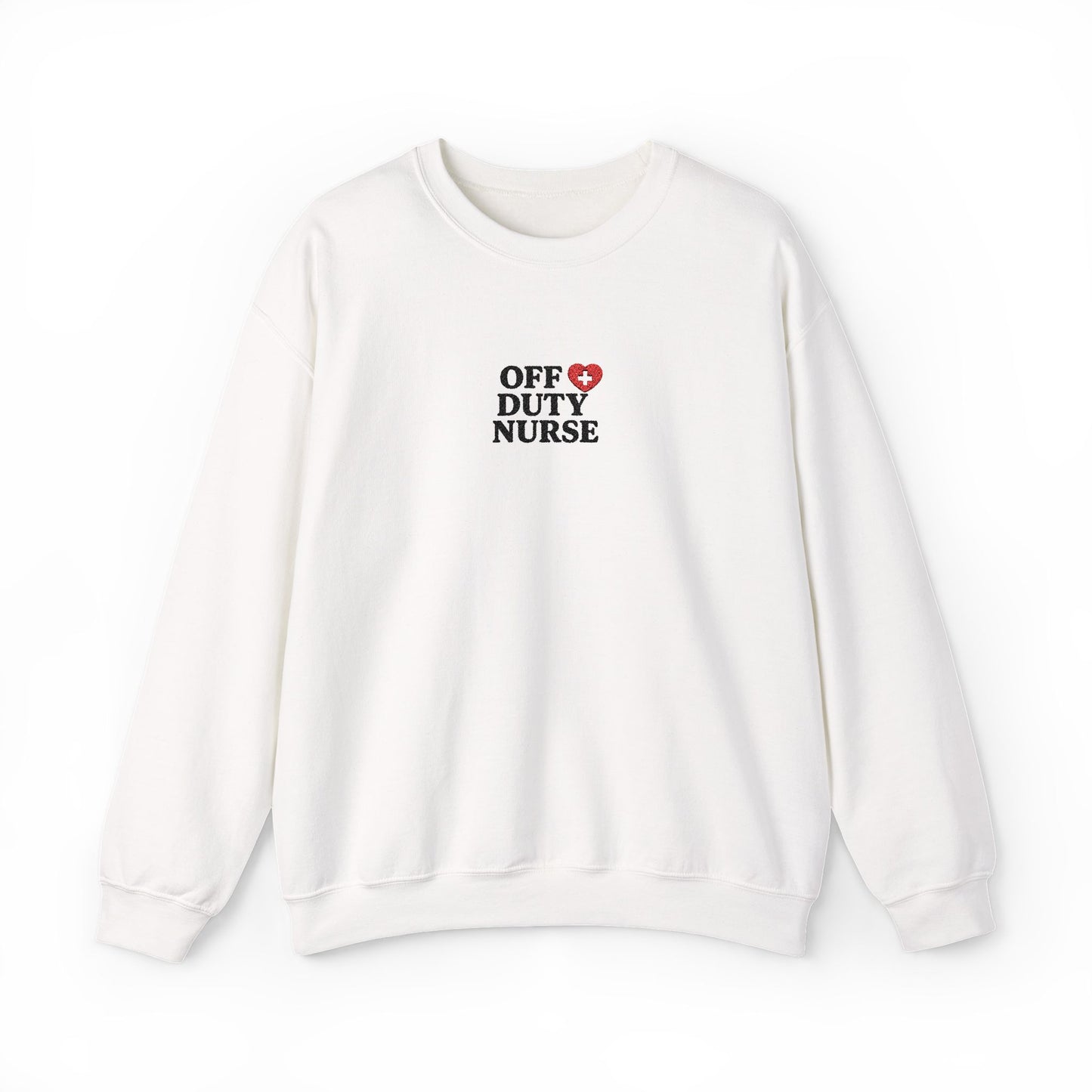 Off Duty Nurse Heart Embroidered Crewneck Sweatshirt
