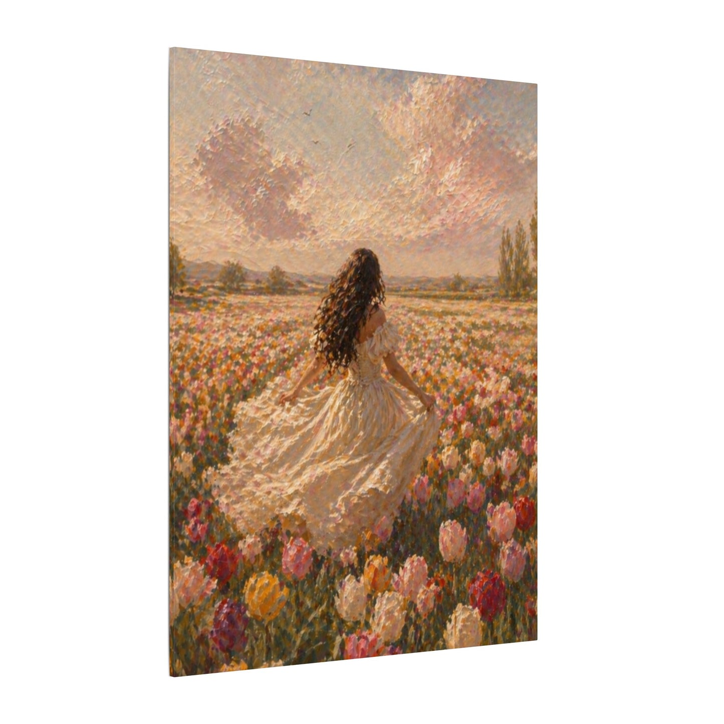Spring Meadow Canvas Print - Woman in Lavender Field Matte Stretched Wall Art