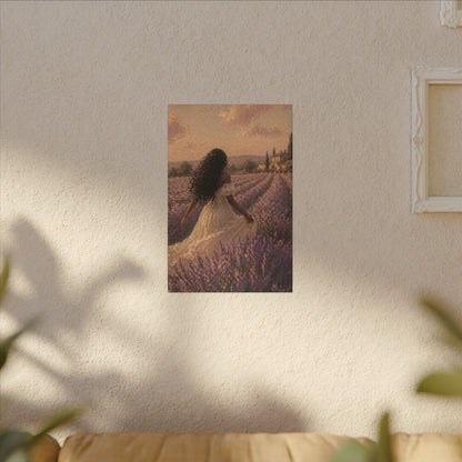 Lavender Field Canvas Print — Woman in Spring Meadow (Matte Stretched)