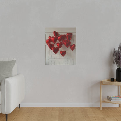Red Heart Balloons Matte Canvas, Stretched