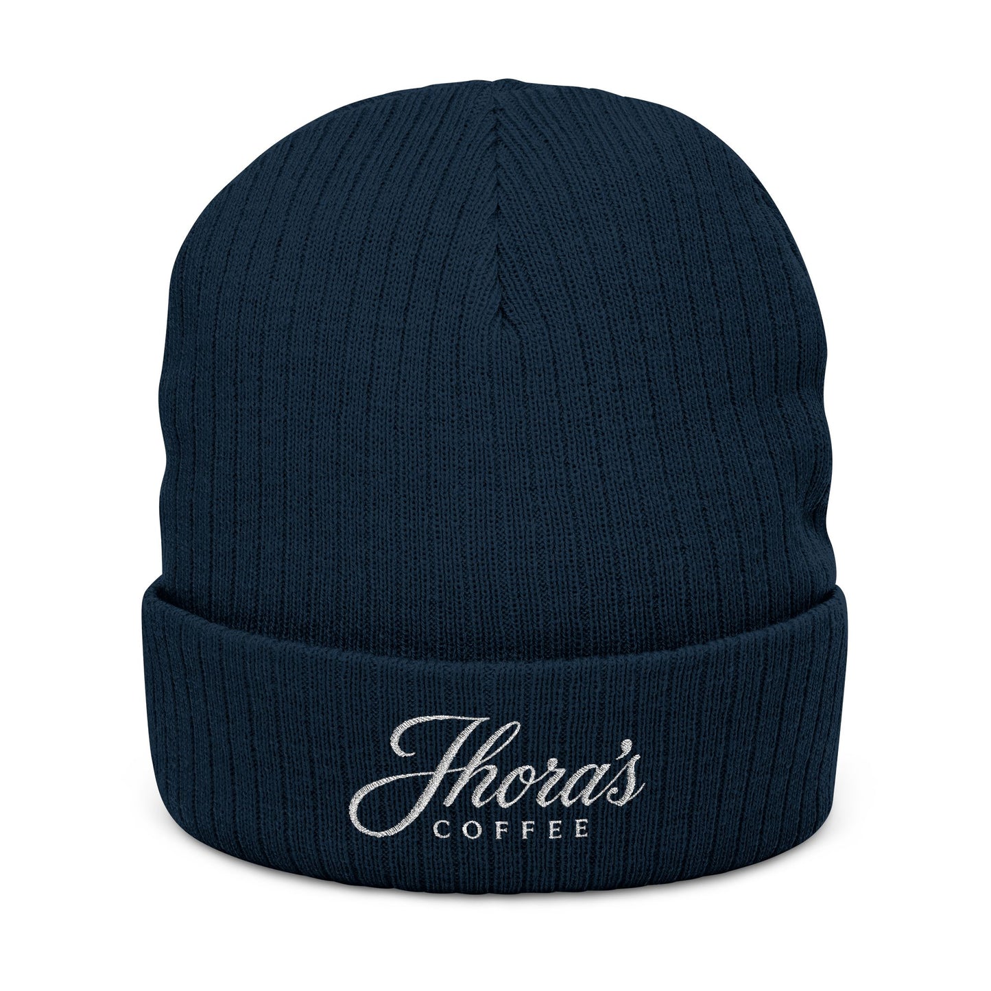 Jhora's Coffee Embroidered Ribbed Beanie