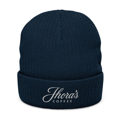 Jhora's Coffee Embroidered Ribbed Beanie