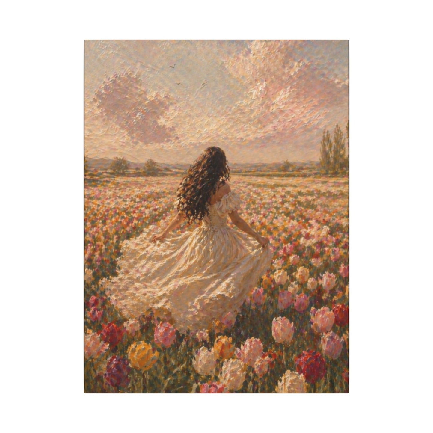 Spring Meadow Canvas Print - Woman in Lavender Field Matte Stretched Wall Art