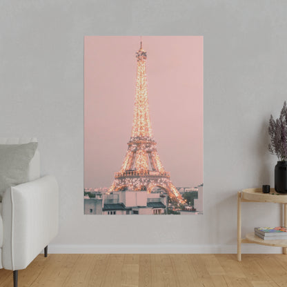 Sunset Paris Eiffel Tower Matte Canvas, Stretched