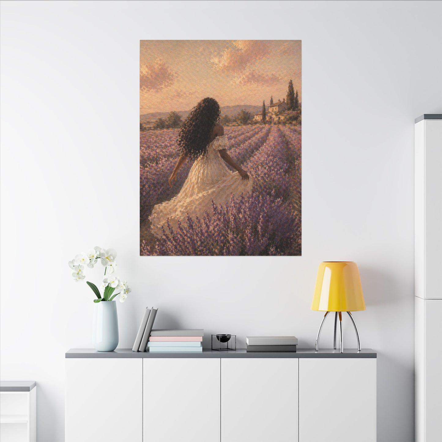 Lavender Field Canvas Print — Woman in Spring Meadow (Matte Stretched)