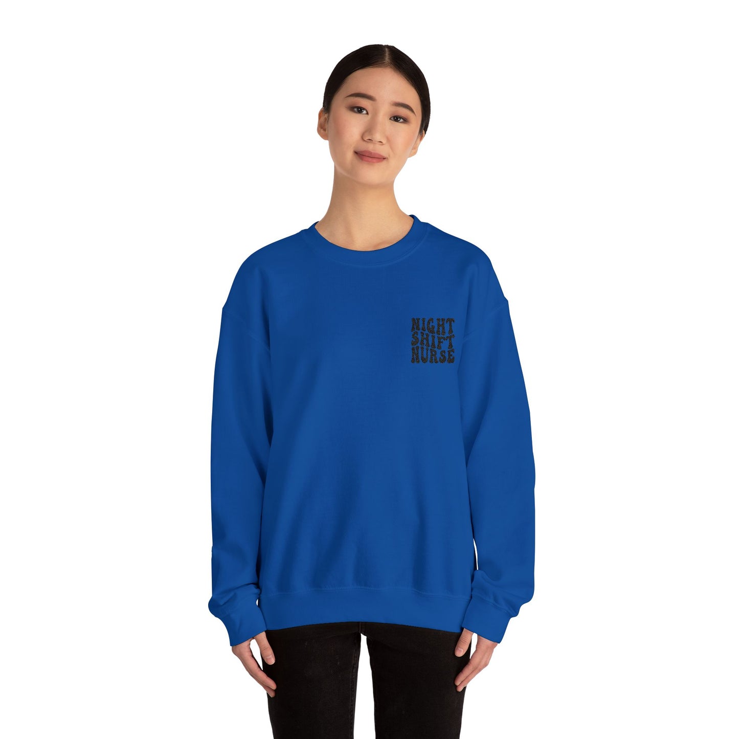 Night Shift Nurse Groovy Embroidered Crewneck Sweatshirt