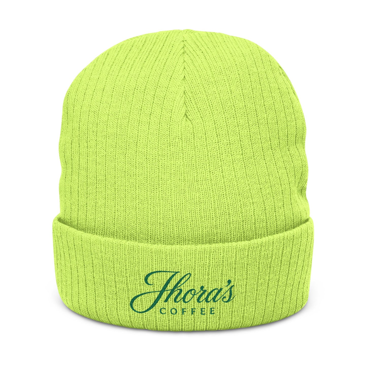 Jhora's Coffee Signature Embroidered Ribbed Beanie
