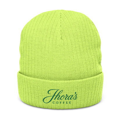 Jhora's Coffee Signature Embroidered Ribbed Beanie
