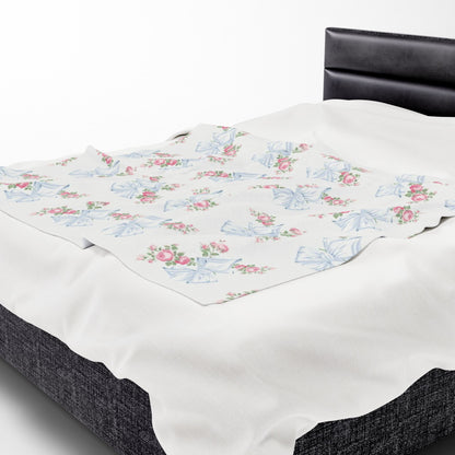 Rosa Beaux Blue Velveteen Plush Blanket